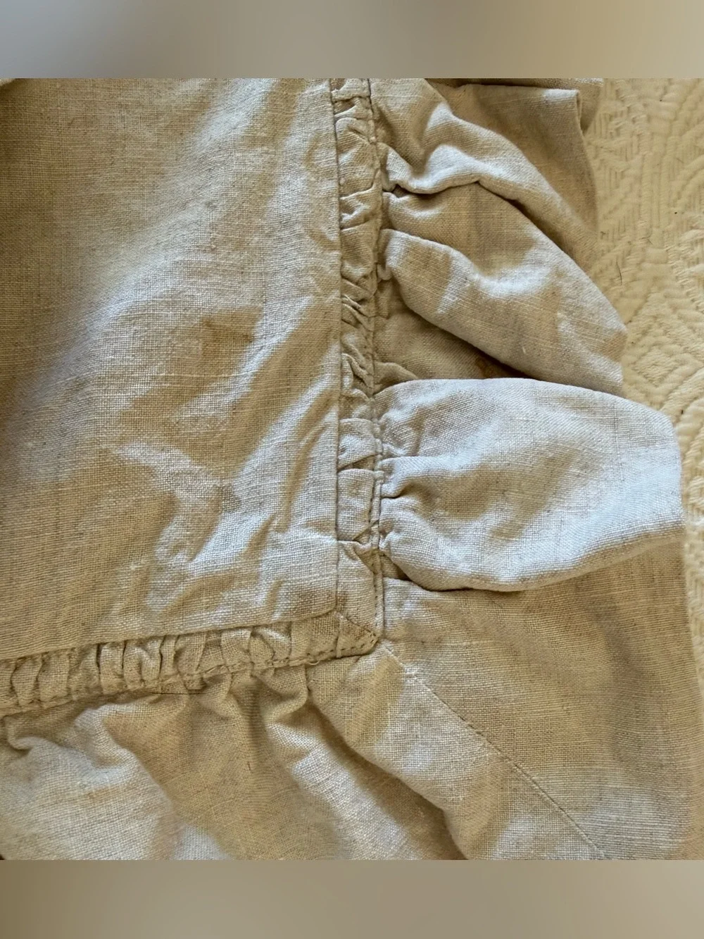 Pottery Barn Ruffled Euro Pillow Shams - Cream Linen
